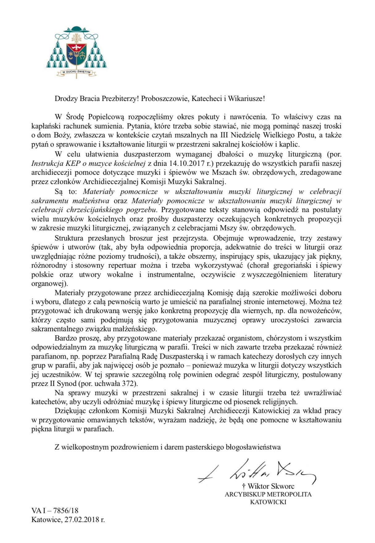 Zarządzenie Arcybiskupa    